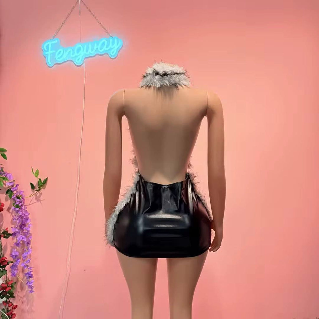 Leather Fur Mini Dresses